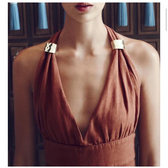 Nwt- Zara LINEN MIDI DRESS WITH BEADS-M - Picture 2 of 9